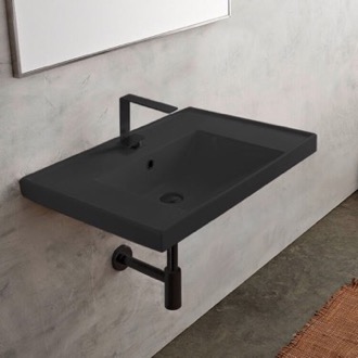 Bathroom Sink Rectangular Matte Black Ceramic Wall Mounted Bathroom Sink Scarabeo 3005-49