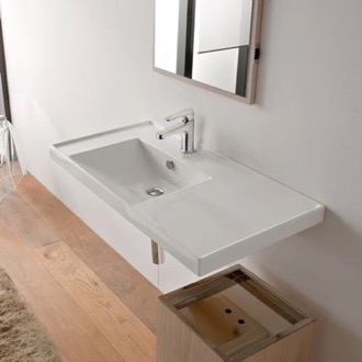 Bathroom Sink Rectangular White Ceramic Drop In or Wall Mounted Bathroom Sink Scarabeo 3008