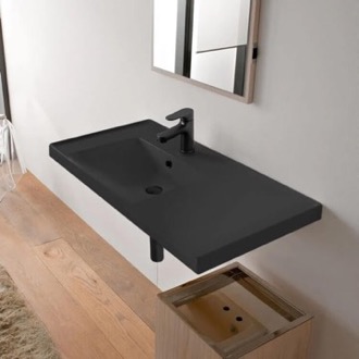 Bathroom Sink Rectangular Black Ceramic Wall Mounted Bathroom Sink Scarabeo 3008-49