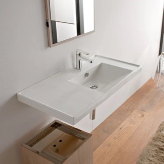 Bathroom Sink Rectangular White Ceramic Drop In or Wall Mounted Bathroom Sink Scarabeo 3009