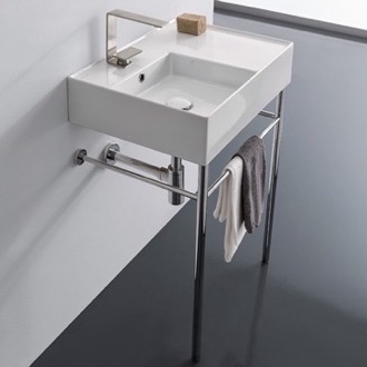 Console Bathroom Sink Rectangular Ceramic Console Sink and Polished Chrome Stand, 24