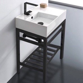 Console Bathroom Sink Small Modern Console Sink Vanity, 24 Inch, Black Metal Stand Scarabeo 5114-CON2-BLK