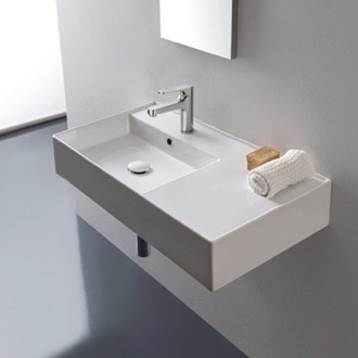 Bathroom Sink Rectangular Ceramic Wall Mounted or Vessel Sink With Counter Space Scarabeo 5115