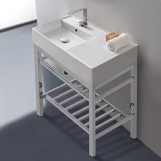Console Bathroom Sink Modern Ceramic Console Sink With Counter Space and Chrome Base Scarabeo 5115-CON2