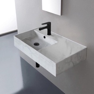 Bathroom Sink Marble Design Ceramic Wall Mounted or Vessel Sink With Counter Space Scarabeo 5115-F