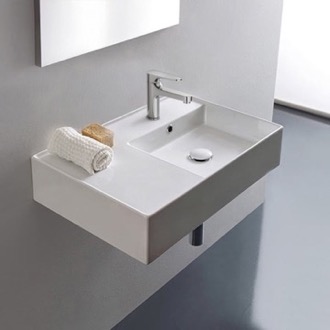 Bathroom Sink Rectangular Ceramic Wall Mounted or Vessel Sink With Counter Space Scarabeo 5117