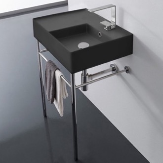 Console Bathroom Sink Matte Black Ceramic Console Sink and Polished Chrome Stand Scarabeo 5117-49-CON