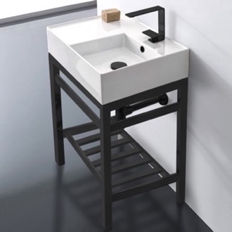 Console Bathroom Sink Small Modern Console Sink Vanity, 24 Inch, Black Metal Stand Scarabeo 5117-CON2-BLK