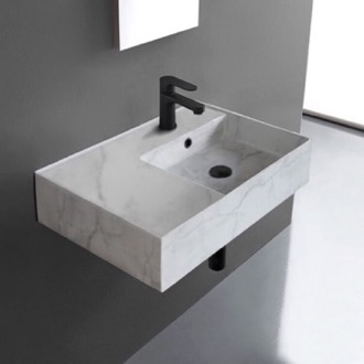 Bathroom Sink Marble Design Ceramic Wall Mounted or Vessel Sink With Counter Space Scarabeo 5117-F