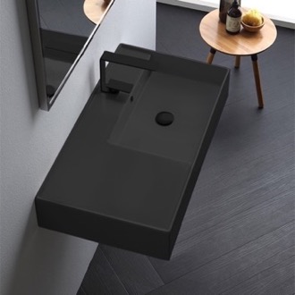 Bathroom Sink Black Ceramic Wall Mounted or Vessel Sink With Counter Space Scarabeo 5118-49