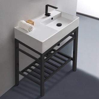 Console Bathroom Sink Modern Console Sink Vanity, 32 Inch, Black Metal Stand Scarabeo 5118-CON2-BLK