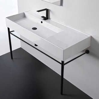 Console Bathroom Sink Ceramic Console Sink and Matte Black Stand Scarabeo 5119-CON-BLK