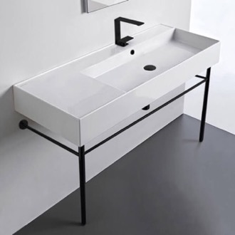 Console Bathroom Sink Ceramic Console Sink and Matte Black Stand Scarabeo 5120-CON-BLK