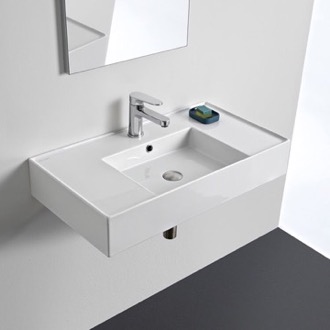 Bathroom Sink Rectangular Ceramic Wall Mounted or Vessel Sink With Counter Space Scarabeo 5123