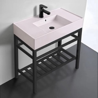Console Bathroom Sink Modern Console Sink Vanity, Pink Ceramic Sink, 32