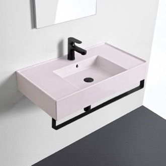 Bathroom Sink Pink Console Sink With Black Towel Bar, Modern Scarabeo 5123-54-TB-BLK