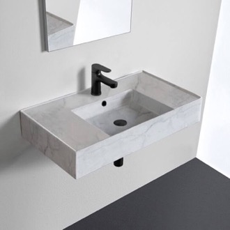 Bathroom Sink Marble Design Ceramic Wall Mounted or Vessel Sink With Counter Space Scarabeo 5123-F