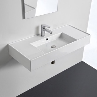 Bathroom Sink Rectangular Ceramic Wall Mounted or Vessel Sink With Counter Space Scarabeo 5124
