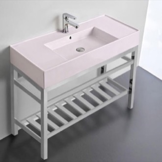 Console Bathroom Sink Modern Console Sink Vanity, Pink Ceramic Sink, 40