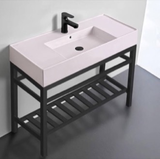 Console Bathroom Sink Modern Console Sink Vanity, Pink Ceramic Sink, 40