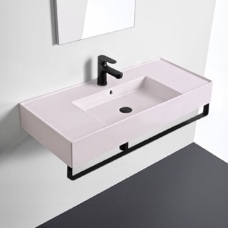 Bathroom Sink Pink Console Sink With Black Towel Bar, Modern Scarabeo 5124-54-TB-BLK