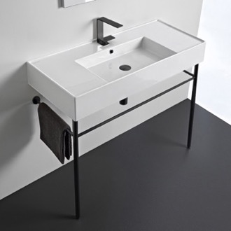 Console Bathroom Sink Ceramic Console Sink and Matte Black Stand Scarabeo 5124-CON-BLK