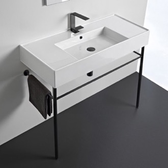 Console Bathroom Sink Ceramic Console Sink and Matte Black Stand, 40