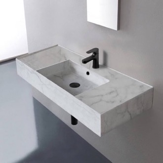 Bathroom Sink Marble Design Ceramic Wall Mounted or Vessel Sink With Counter Space Scarabeo 5124-F