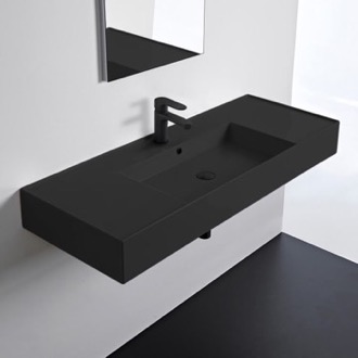 Bathroom Sink Black Ceramic Wall Mounted or Vessel Sink With Counter Space Scarabeo 5125-49