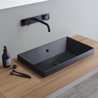 Bathroom Sink Rectangular Black Ceramic Drop In Sink Scarabeo 5131-49