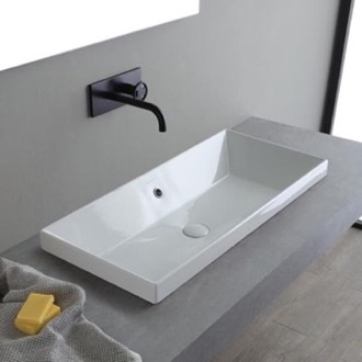 Bathroom Sink Rectangular White Ceramic Drop In Sink Scarabeo 5132