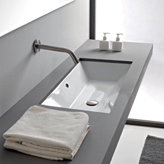 ADA Compliant Wall Mounted Sink, Modern, Rectangular, 36, with Counter Space, ml Scarabeo 3008 by Nameeks