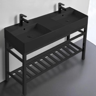 Console Bathroom Sink Black Modern Double Console Sink Vanity, 48