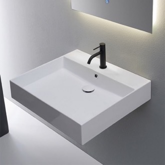 Bathroom Sink Rectangular White Ceramic Wall Mounted or Vessel Sink Scarabeo 5146