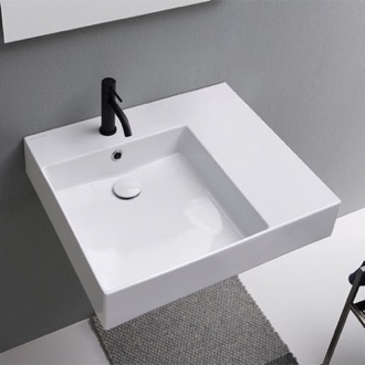 Bathroom Sink Rectangular Ceramic Wall Mounted or Vessel Sink With Counter Space Scarabeo 5147