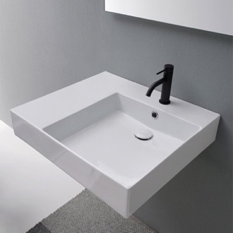 Bathroom Sink Rectangular Ceramic Wall Mounted or Vessel Sink With Counter Space Scarabeo 5148