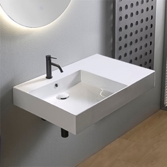 Bathroom Sink Rectangular Ceramic Wall Mounted or Vessel Sink With Counter Space Scarabeo 5149