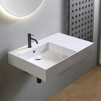 Bathroom Sink Rectangular Ceramic Wall Mounted or Vessel Sink With Counter Space Scarabeo 5149