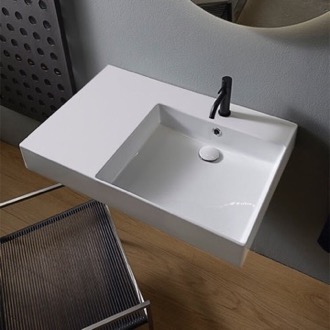 Bathroom Sink Rectangular Ceramic Wall Mounted or Vessel Sink With Counter Space Scarabeo 5150