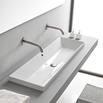 Bathroom Sink Rectangular White Ceramic Trough Drop In Sink Scarabeo 5153