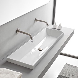 VEIKOUS White Natural Wood Drop-In Rectangular Trough Modern Bathroom Sink  (11-in x 23.6-in) in the Bathroom Sinks department at