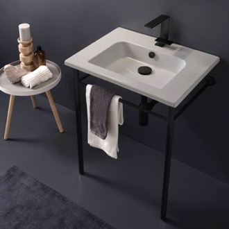 Console Bathroom Sink Ceramic Console Sink and Matte Black Stand Scarabeo 5210-CON-BLK