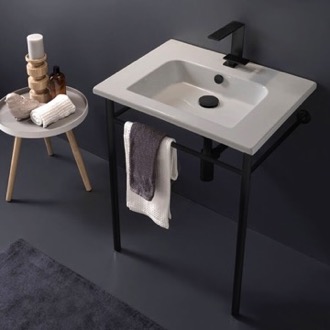 Console Bathroom Sink Ceramic Console Sink and Matte Black Stand, 24