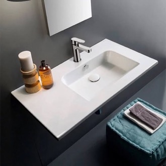 Bathroom Sink Sleek Rectangular Ceramic Wall Mounted Sink With Counter Space Scarabeo 5212