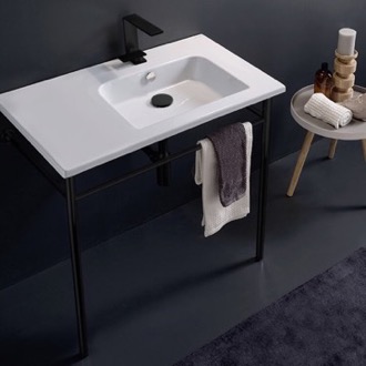 Console Bathroom Sink Ceramic Console Sink and Matte Black Stand, 32