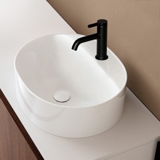 Bathroom Sink Oval White Ceramic Vessel Sink Scarabeo 5402