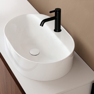 Bathroom Sink Oval White Ceramic Vessel Sink Scarabeo 5403