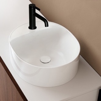 Bathroom Sink Small Vessel Sink, Ceramic, Round Scarabeo 5404