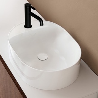 Bathroom Sink Oval-Shaped White Ceramic Vessel Sink Scarabeo 5405