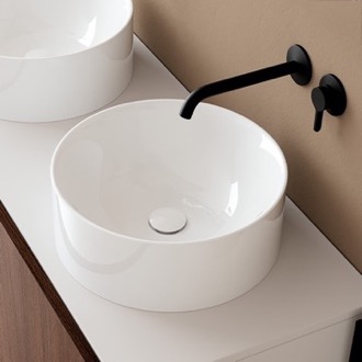 Bathroom Sink Vessel Sink, Round, White Ceramic Scarabeo 5407